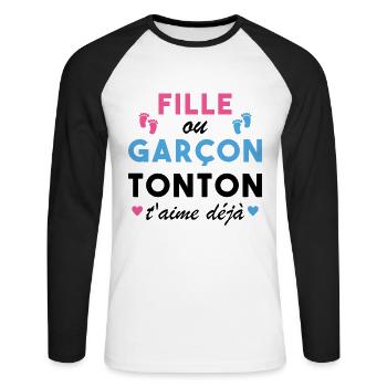 Fille ou Garçon Tonton T aime Déjà - T-shirt baseball manches longues Homme - blanc/noir - Devant - Nik (191cm)