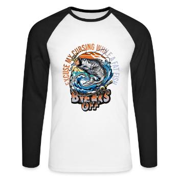 Excusez mon langage pendant qu’un gros poisson se détache - T-shirt baseball manches longues Homme - blanc/noir - Devant - Nik (191cm)
