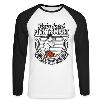 Entraînez-vous durement, combattez intelligemment, le Muay Thai : l’équation - T-shirt baseball manches longues Homme - blanc/noir - Devant - Nik (191cm)