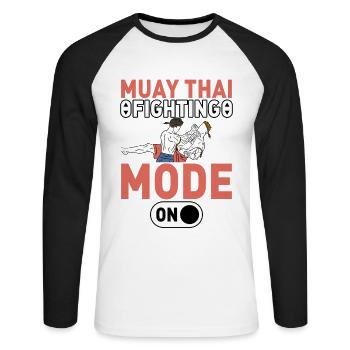 Mode de combat Muay Thai activé - T-shirt baseball manches longues Homme - blanc/noir - Devant - Nik (191cm)