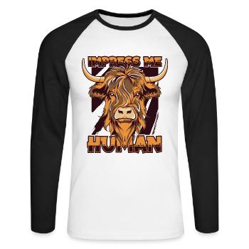 Impress Me Humain Highland Éleveur de vaches Highland - T-shirt baseball manches longues Homme - blanc/noir - Devant - Nik (191cm)