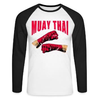 Muay Thaï - T-shirt baseball manches longues Homme - blanc/noir - Devant - Nik (191cm)