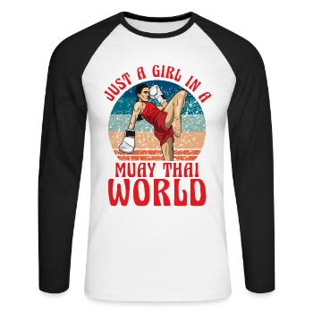 Juste une fille dans un monde de Muay Thai - T-shirt baseball manches longues Homme - blanc/noir - Devant - Nik (191cm)