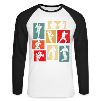 Muay Thaï - T-shirt baseball manches longues Homme - blanc/noir - Devant - Nik (191cm)