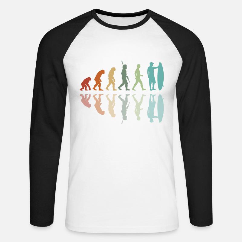 Evolution des Surfens - Unisex Baseballshirt langarm - Weiß/Schwarz
