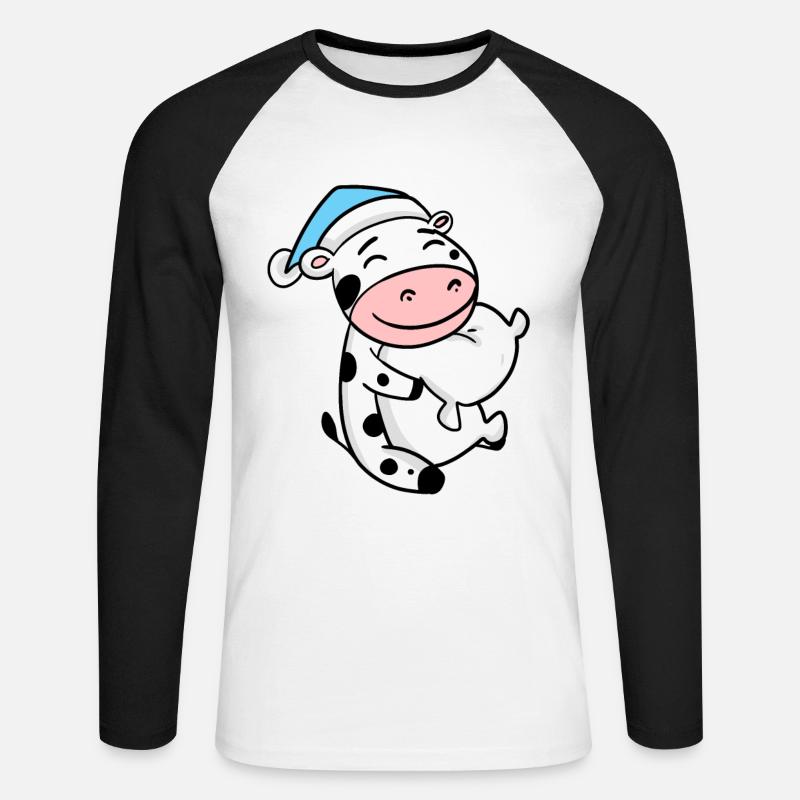 Mucca con cuscino e berretto assonnato - Maglia da baseball a manica lunga da uomo - bianco/nero