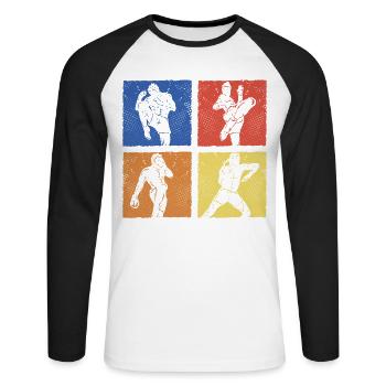 Muay Thaï - T-shirt baseball manches longues Homme - blanc/noir - Devant - Nik (191cm)