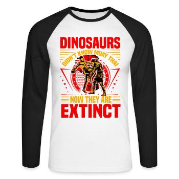 Dinosaurier kannten Muay Thai nicht, jetzt sind sie es - Unisex Baseballshirt langarm - Weiß/Schwarz - Vorne - Nik (191cm)
