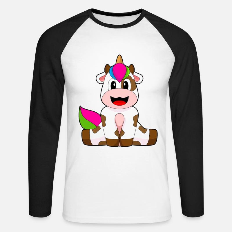 Kuh Einhorn - Unisex Baseballshirt langarm - Weiß/Schwarz