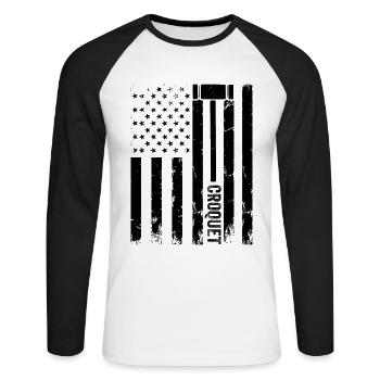 Croquet US Flag Croquet Player - Unisex Baseballshirt langarm - Weiß/Schwarz - Vorne - Nik (191cm)