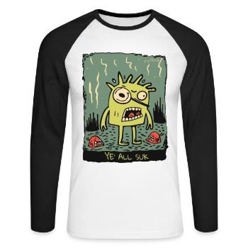 Angry Cartoon Creature: You Are All Goofy - Unisex Long Sleeve Baseball T-Shirt - white/black - Front - Nik (191cm)