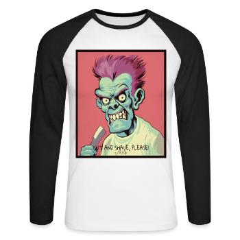 Der Friseursalon Friseur Zombie - Unisex Baseballshirt langarm - Weiß/Schwarz - Vorne - Nik (191cm)