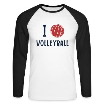 J’adore le volley-ball, le volley-ball, le joueur de volley-ball - T-shirt baseball manches longues Homme - blanc/noir - Devant - Nik (191cm)