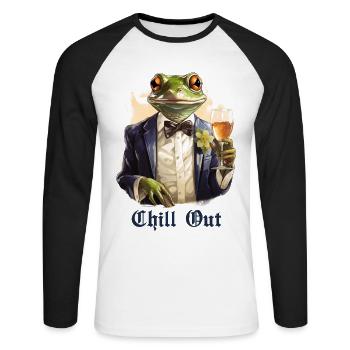 Cool frog in tuxedo with drink saying quote - Unisex Long Sleeve Baseball T-Shirt - white/black - Front - Nik (191cm)