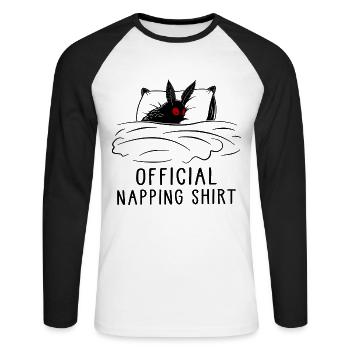 Official Napping Shirt - Unisex Baseballshirt langarm - Weiß/Schwarz - Vorne - Nik (191cm)