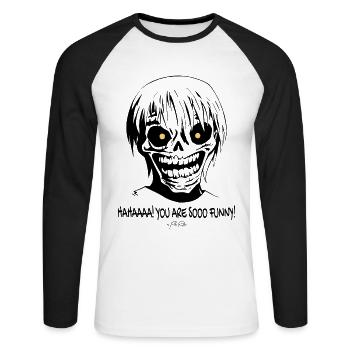 Haha, t’es si drôle : Un crâne sarcastique - T-shirt baseball manches longues Homme - blanc/noir - Devant - Nik (191cm)