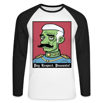 Respectez, paysans, le noble - T-shirt baseball manches longues Homme - blanc/noir - Devant - Nik (191cm)