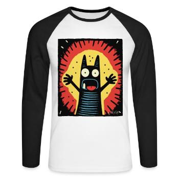 Regarde-moi! L’attention du chat - T-shirt baseball manches longues Homme - blanc/noir - Devant - Nik (191cm)