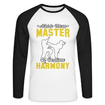 Aikido Mom Master of Bedtime harmony - Unisex Long Sleeve Baseball T-Shirt - white/black - Front - Nik (191cm)