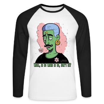 It is what it is: Queer, Gay, LGBTQ+ - Unisex Long Sleeve Baseball T-Shirt - white/black - Front - Nik (191cm)