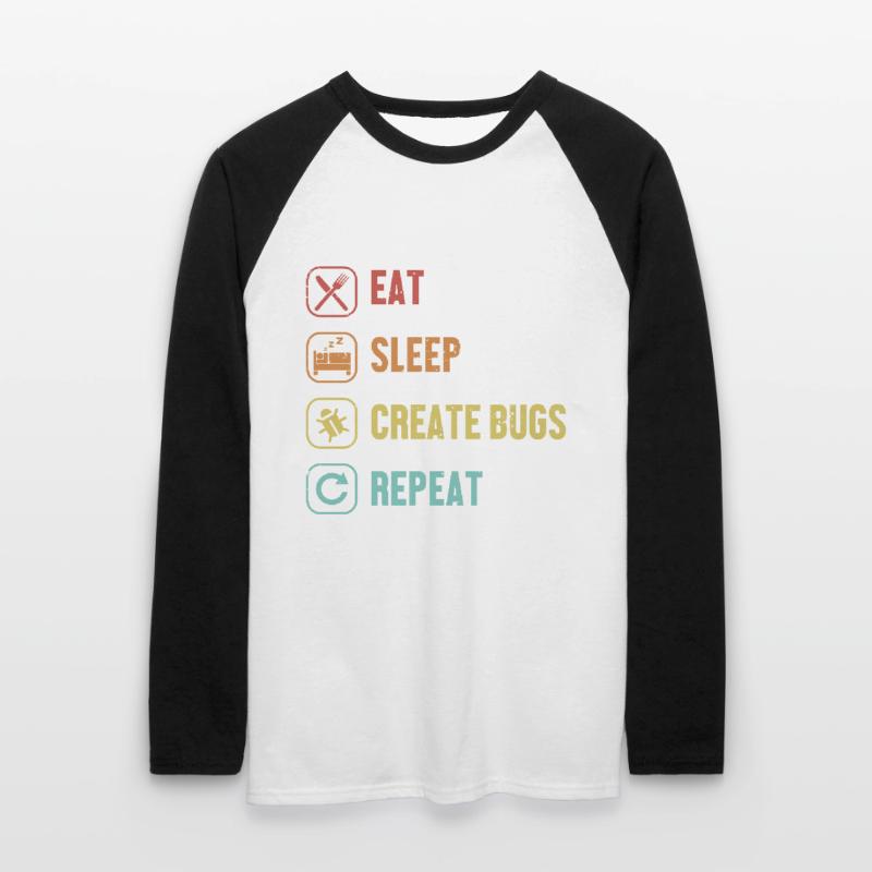 Eat Sleep Create Bugs Repeat Developer Coder Unisex Baseballshirt langarm