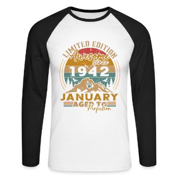 Vintage cadeau d'anniversaire née en janvier 1942 - T-shirt baseball manches longues Homme - blanc/noir - Devant - Nik (191cm)