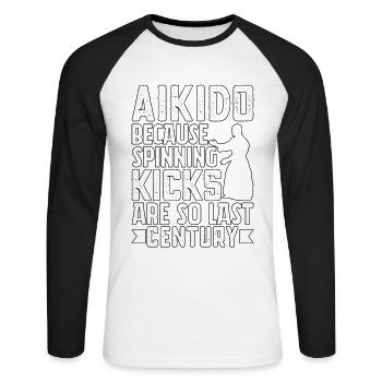 Aikido because kicks are so last century - Unisex Long Sleeve Baseball T-Shirt - white/black - Front - Nik (191cm)