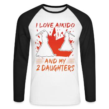 I love Aikido and my 2 Daughters - Unisex Long Sleeve Baseball T-Shirt - white/black - Front - Nik (191cm)