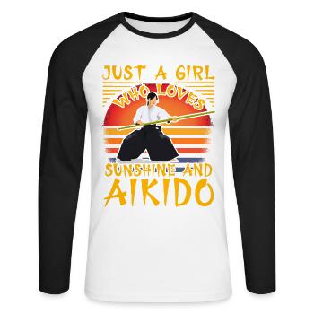 Just a Girl who loves Sunshine and Aikido - Unisex Long Sleeve Baseball T-Shirt - white/black - Front - Nik (191cm)