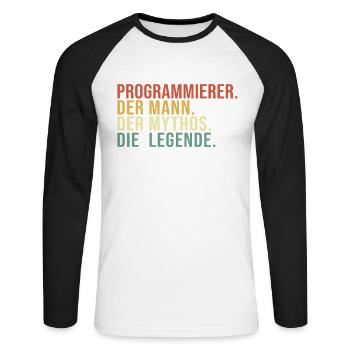 Programmierer Mann Mythos Legende Developer - Unisex Baseballshirt langarm - Weiß/Schwarz - Vorne - Nik (191cm)
