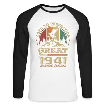 Anniversaire vintage 1941 - idée cadeau rétro 1941 - T-shirt baseball manches longues Homme - blanc/noir - Devant - Nik (191cm)