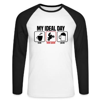 Mein perfekter Tag Motorrad Motorradfahrer - Unisex Baseballshirt langarm - Weiß/Schwarz - Vorne - Nik (191cm)
