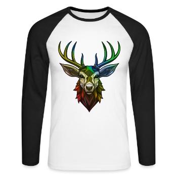 Hirsch Kopf Bunt - Unisex Baseballshirt langarm - Weiß/Schwarz - Vorne - Nik (191cm)