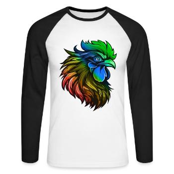 Hahn Portrait Bunt - Unisex Baseballshirt langarm - Weiß/Schwarz - Vorne - Nik (191cm)