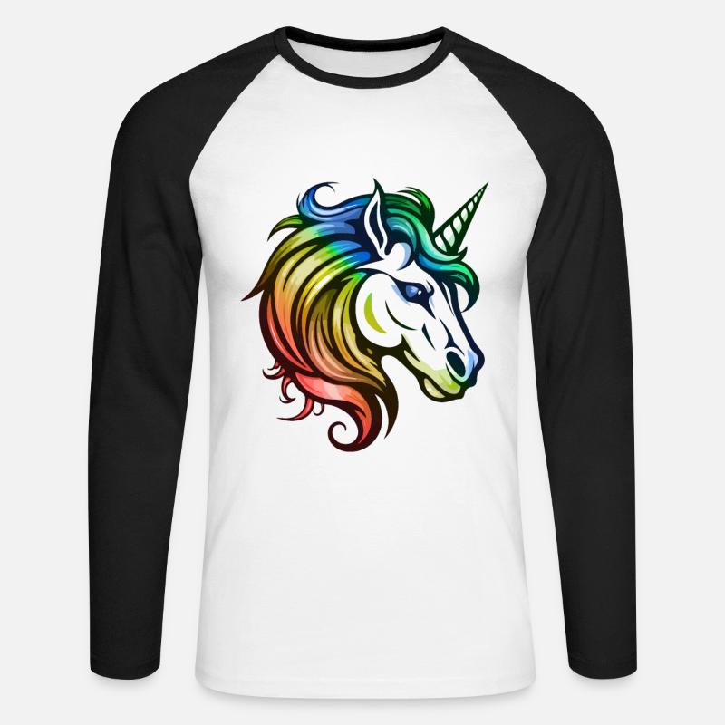 Einhorn Kopf Bunt - Unisex Baseballshirt langarm - Weiß/Schwarz