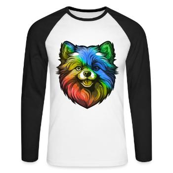 Pomeranian Dog Head Colorful - Unisex Long Sleeve Baseball T-Shirt - white/black - Front - Nik (191cm)
