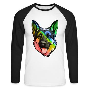 German Shepherd Dog Head Colorful - Unisex Long Sleeve Baseball T-Shirt - white/black - Front - Nik (191cm)