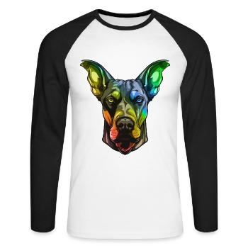 Doberman Dog Head Colorful - Unisex Long Sleeve Baseball T-Shirt - white/black - Front - Nik (191cm)