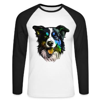 Border Collie Dog Head Colorful - Unisex Long Sleeve Baseball T-Shirt - white/black - Front - Nik (191cm)