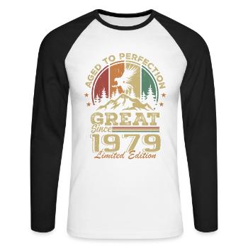 Anniversaire vintage 1979 - idée cadeau rétro 1979 - T-shirt baseball manches longues Homme - blanc/noir - Devant - Nik (191cm)