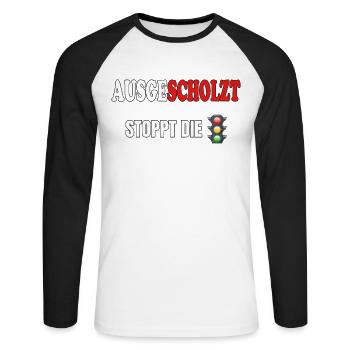 Ausgescholzt - stoppt die Ampel - Unisex Baseballshirt langarm - Weiß/Schwarz - Vorne - Nik (191cm)
