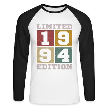 1994 Vintage Born In 1994 Birthday Gift - Unisex Long Sleeve Baseball T-Shirt - white/black - Front - Nik (191cm)