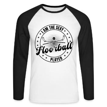 Jeu de floorball - Je suis le joueur de floorball sexy - T-shirt baseball manches longues Homme - blanc/noir - Devant - Nik (191cm)