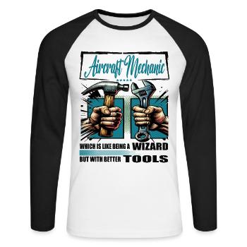 Aircraft mechanic profession saying worker - Unisex Long Sleeve Baseball T-Shirt - white/black - Front - Nik (191cm)
