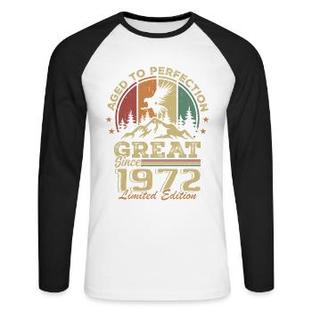 Anniversaire vintage 1972 - idée cadeau rétro 1972 - T-shirt baseball manches longues Homme - blanc/noir - Devant - Nik (191cm)