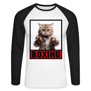 Funny Cat Boxing Martial Arts MMA Martial Arts - Unisex Long Sleeve Baseball T-Shirt - white/black - Front - Nik (191cm)