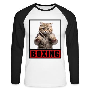 Funny Cat Boxing Martial Arts MMA Martial Arts - Unisex Long Sleeve Baseball T-Shirt - white/black - Front - Nik (191cm)