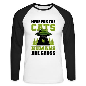 Here For The Cats Humans Are Gross Hauskatze - Unisex Baseballshirt langarm - Weiß/Schwarz - Vorne - Nik (191cm)