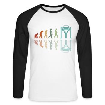 Développement de la mécanique automobile - T-shirt baseball manches longues Homme - blanc/noir - Devant - Nik (191cm)