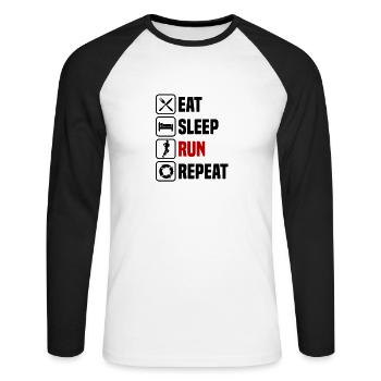 Manger, dormir, courir, répéter les joggeurs - T-shirt baseball manches longues Homme - blanc/noir - Devant - Nik (191cm)